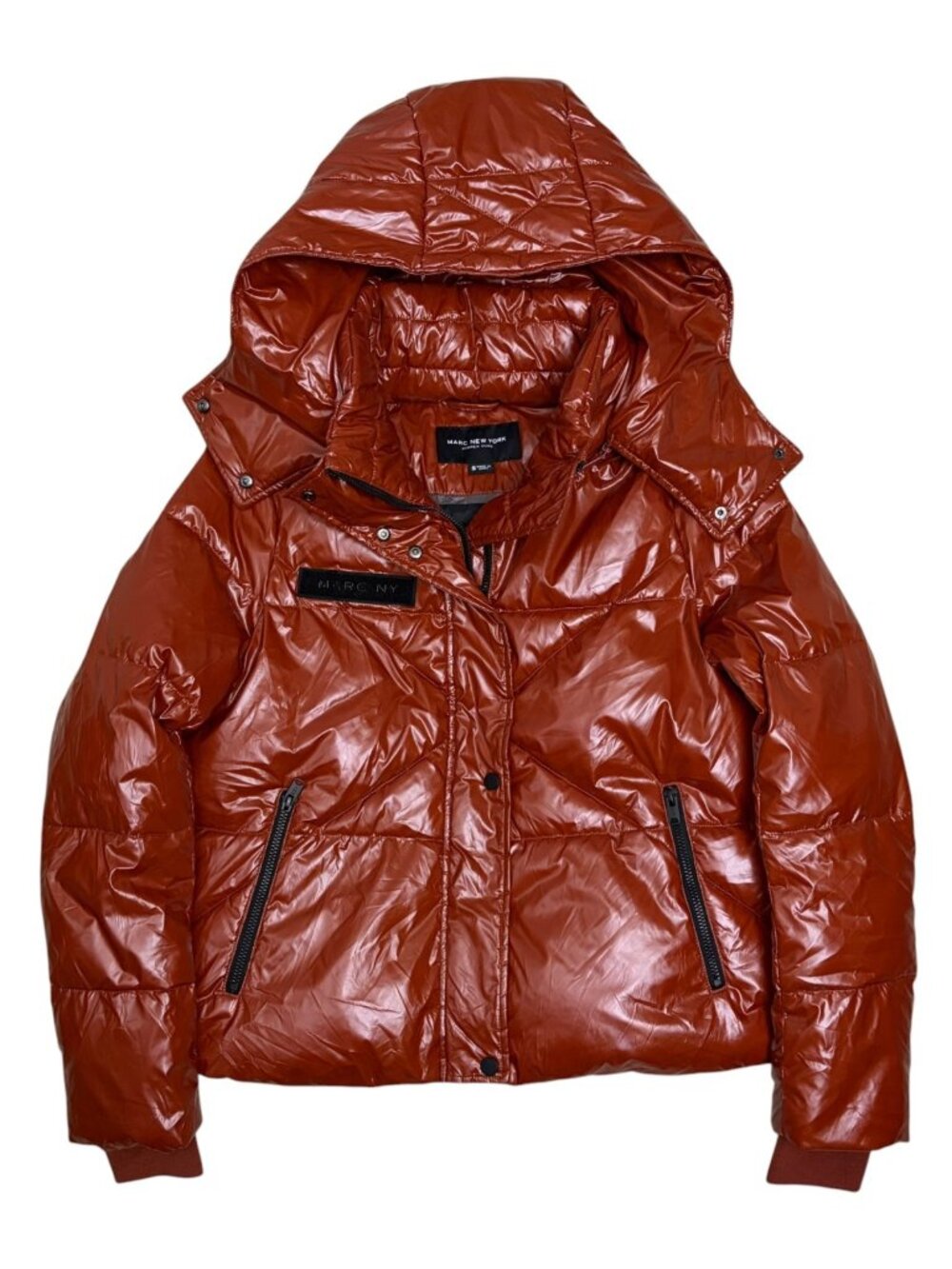 MARC NY Puffer Coat Orange Winter Parka Bomber Jacket Womens Small